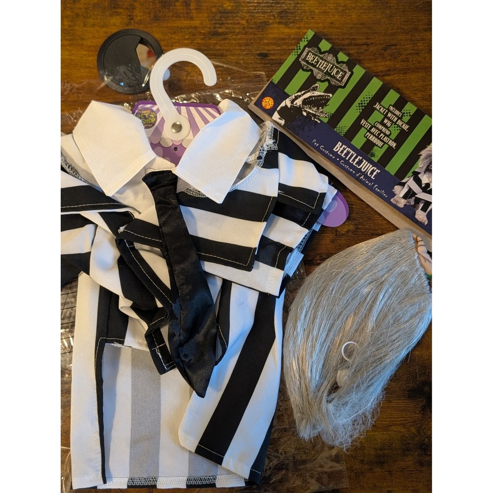 Rubies Beetlejuice Pet Costume Small Dog Cat Halloween Wig Jacket Licensed NWT